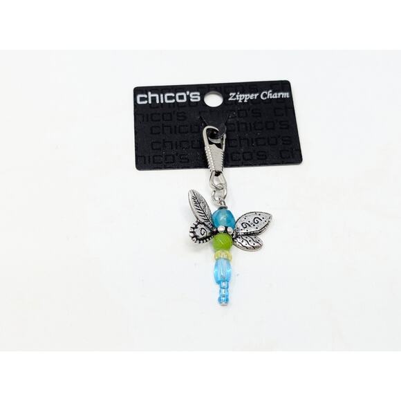 Chico's Zipper Charm Silver Tone Beaded Dragonfly New - Picture 1 of 3